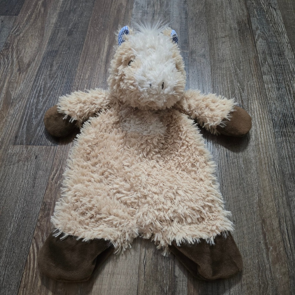 Baby Ganz Happy Hill Flat-A-Pat Horse Plush Toy Tan Gingham Farmhouse Kidscore